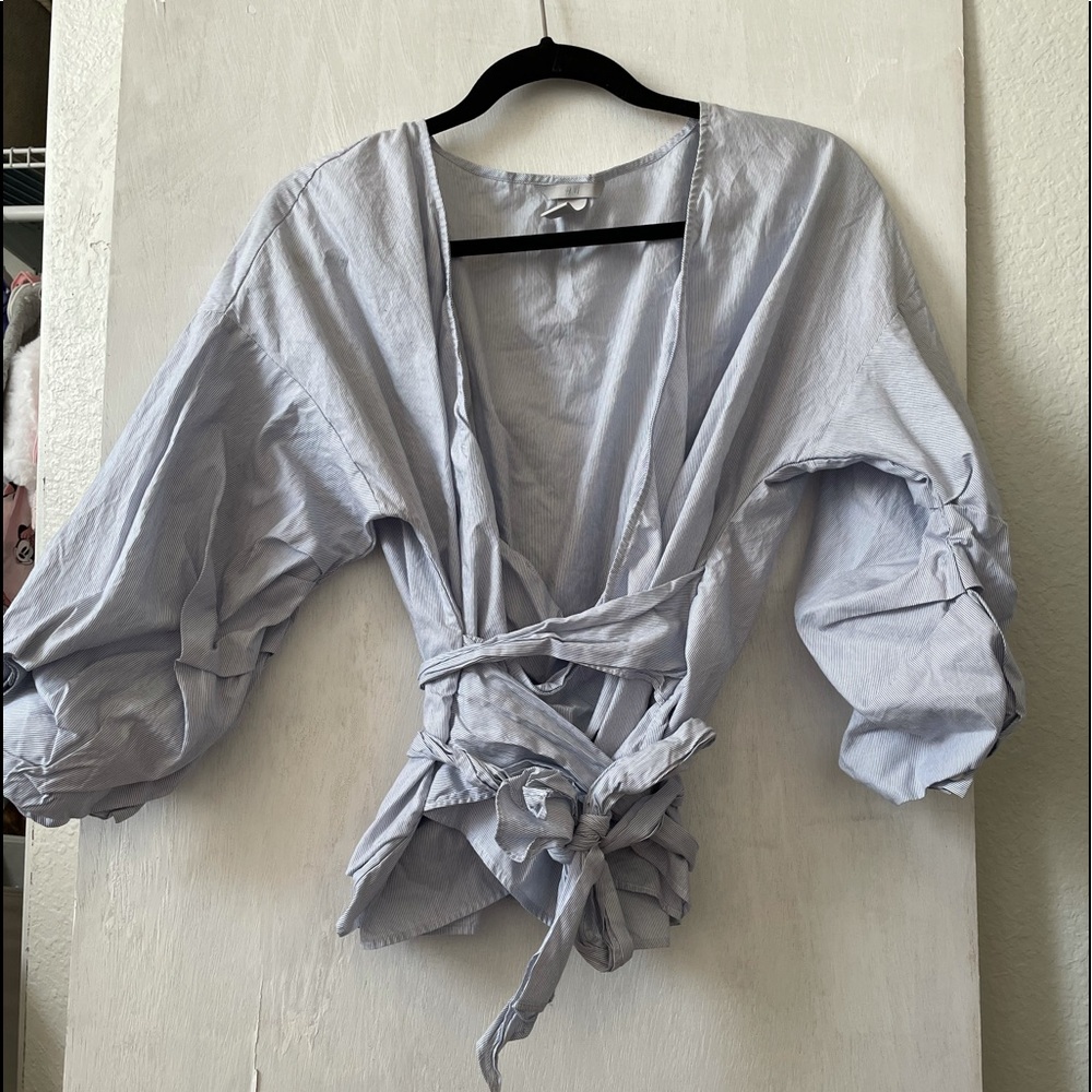 blue wrap around top